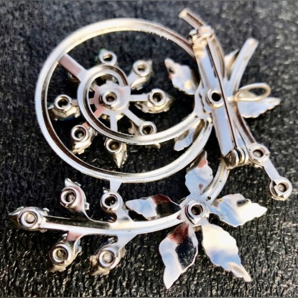 Vintage 1930s Rhinestone Studded Flower Spiral Pinwheel Pinback Brooch - Picture 9 of 9